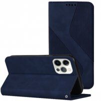 Kožené flipové pouzdro se vzorem pro iPhone 13 Pro Max - tmavě modré