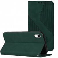 Kožené flipové pouzdro se vzorem pro iPhone XR - tmavě zelené