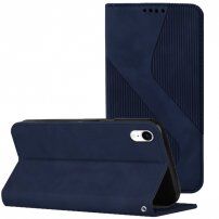 Kožené flipové pouzdro se vzorem pro iPhone XR - tmavě modré