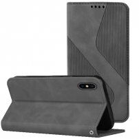 Kožené flipové pouzdro se vzorem pro iPhone X / XS - šedé