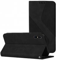 Kožené flipové pouzdro se vzorem pro iPhone X / XS - černé