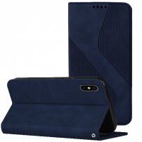 Kožené flipové pouzdro se vzorem pro iPhone XS Max - tmavě modré