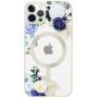Květovaný matný transparentní kryt s MagSafe pro iPhone 11 Pro Max - modrý