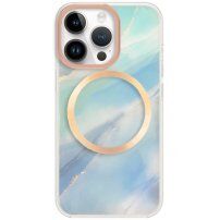 Mramorový kryt s MagSafe pro iPhone 13 Pro - modrý