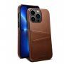Kožený kryt s kapsou na karty pro iPhone 13 Pro - hnědý