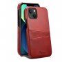 Kožený kryt s kapsou na karty pro iPhone 14 - červený
