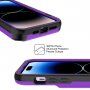 Odolný kryt s prostorem na karty a zrcátkem pro iPhone 14 Pro Max - fialový