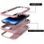 Odolný kryt s prostorem na karty a zrcátkem pro iPhone 14 Pro Max - růžový