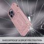 Odolný kryt s prostorem na karty a zrcátkem pro iPhone 14 Pro Max - růžový