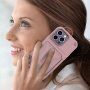 Odolný kryt s prostorem na karty a zrcátkem pro iPhone 14 Pro Max - růžový