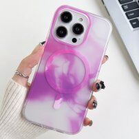 Průsvitný kryt se vzorem vodových barev a MagSafe pro iPhone 14 Pro - fialový