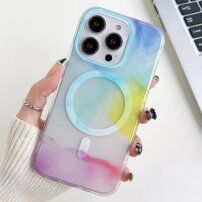 Průsvitný kryt se vzorem vodových barev a MagSafe pro iPhone 14 Pro Max - duhový