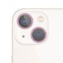 Tvrzené sklo se třpytivými rámečky k ochraně čoček fotoaparátu pro iPhone 13 / 13 mini - růžové