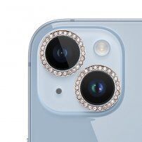 Tvrzená skla posázená kamínky k ochraně čoček zadního fotoaparátu pro iPhone 14 / 14 Plus - stříbrná