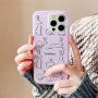Matný transparentní kryt s motivem abstraktních králíčků pro iPhone 13 Pro Max - fialový