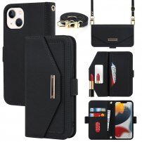 Flipové pouzdro s popruhem ve stylu psaníčka pro iPhone 14 Plus - černé