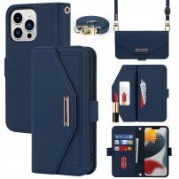 Flipové pouzdro s popruhem ve stylu psaníčka pro iPhone 14 Pro Max - modré