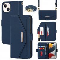Flipové pouzdro s popruhem ve stylu psaníčka pro iPhone 13 mini - modré
