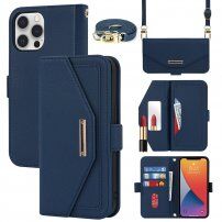Flipové pouzdro s popruhem ve stylu psaníčka pro iPhone 12 / 12 Pro - modré