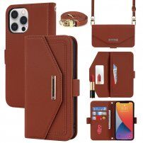 Flipové pouzdro s popruhem ve stylu psaníčka pro iPhone 12 / 12 Pro - hnědé