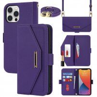 Flipové pouzdro s popruhem ve stylu psaníčka pro iPhone 12 / 12 Pro - fialové