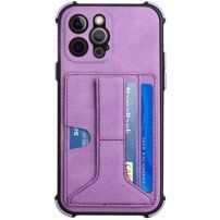 Kryt s kapsou na karty a stojánkem pro iPhone 12 Pro - fialový