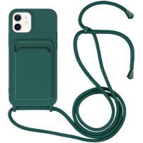 Silikonový kryt se šňůrkou a kapsou na karty pro iPhone 12 / 12 Pro - petrolejový