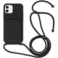 Silikonový kryt se šňůrkou a kapsou na karty pro iPhone 12 / 12 Pro - černý
