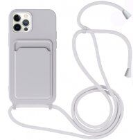Silikonový kryt se šňůrkou a kapsou na karty pro iPhone 12 Pro Max - šedý