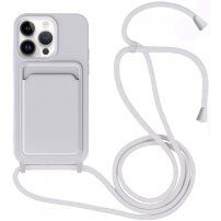 Silikonový kryt se šňůrkou a kapsou na karty pro iPhone 13 Pro Max - šedý