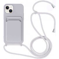 Silikonový kryt se šňůrkou a kapsou na karty pro iPhone 14 Plus - šedý