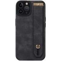 Kožený kryt s poutkem na ruku pro iPhone 14 Pro Max - černý