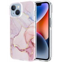 Mramorový třpytivý kryt pro iPhone 14 Plus - světle růžový