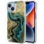 Mramorový třpytivý kryt pro iPhone 14 Plus - petrolejový