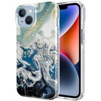 Mramorový třpytivý kryt pro iPhone 14 Plus - tmavě modrý
