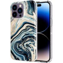 Mramorový třpytivý kryt pro iPhone 14 Pro Max - modrozlatý