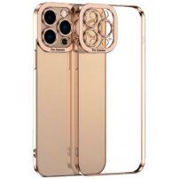 Transparentní kryt s pokovenou hranou pro iPhone 14 Plus - růžovozlatý