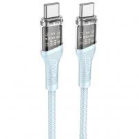 Hoco opletený nabíjecí a synchronizační kabel 60W USB-C / USB-C pro iPhone / iPad / MacBook / AirPods - 1,2 m - modrý