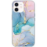 Lesklý mramorový kryt pro iPhone 12 / 12 Pro - modrorůžový