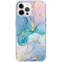 Lesklý mramorový kryt pro iPhone 12 Pro Max - modrorůžový