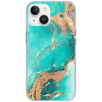 Lesklý mramorový kryt pro iPhone 13 - tyrkysový
