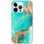 Lesklý mramorový kryt pro iPhone 14 Pro - tyrkysový