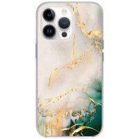Lesklý mramorový kryt pro iPhone 14 Pro Max - béžovozelený