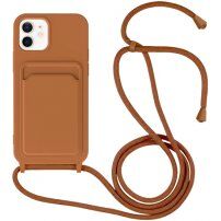 Silikonový kryt se šňůrkou a kapsou na karty pro iPhone 11 - hnědý