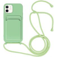 Silikonový kryt se šňůrkou a kapsou na karty pro iPhone 11 - zelený