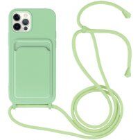 Silikonový kryt se šňůrkou a kapsou na karty pro iPhone 11 Pro - zelený