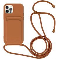 Silikonový kryt se šňůrkou a kapsou na karty pro iPhone 11 Pro Max - hnědý