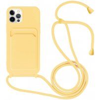 Silikonový kryt se šňůrkou a kapsou na karty pro iPhone 12 Pro Max - žlutý
