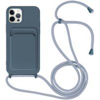 Silikonový kryt se šňůrkou a kapsou na karty pro iPhone 12 Pro Max - modrý