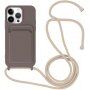 Silikonový kryt se šňůrkou a kapsou na karty pro iPhone 13 Pro Max - tmavě hnědý